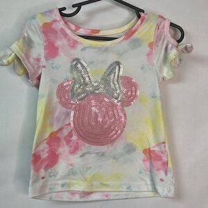 Disney Junior Minnie Tie dye with sequins pink and yellow top